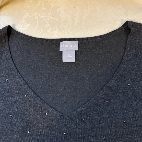 NWT Chico’s Beaded Charcoal Grey Pullover Top, Size 0 Small - Picture 5 of 9